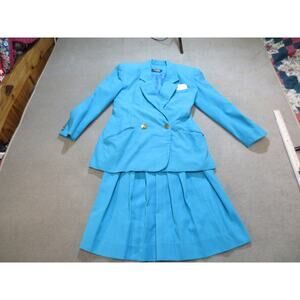Vintage E. H. Woods Womens Skirt Suit 10 Blazer Jacket Pleated Blue